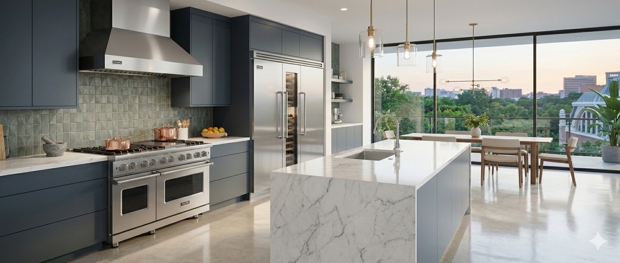 Modern kitchen with stainless steel appliances in Alexandria, VA