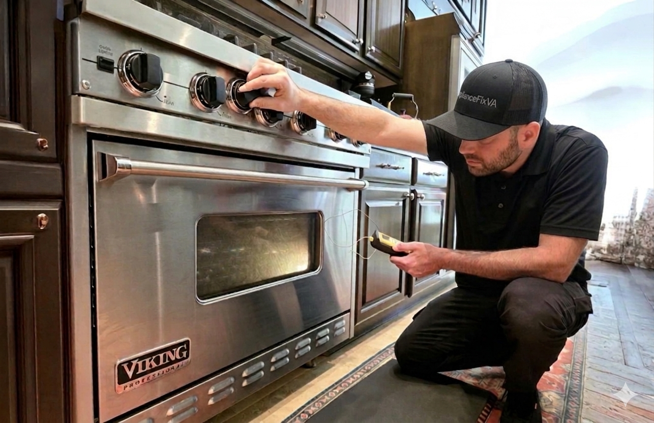 Appliance Fix VA technician repairing a Viking appliance in Northern Virginia